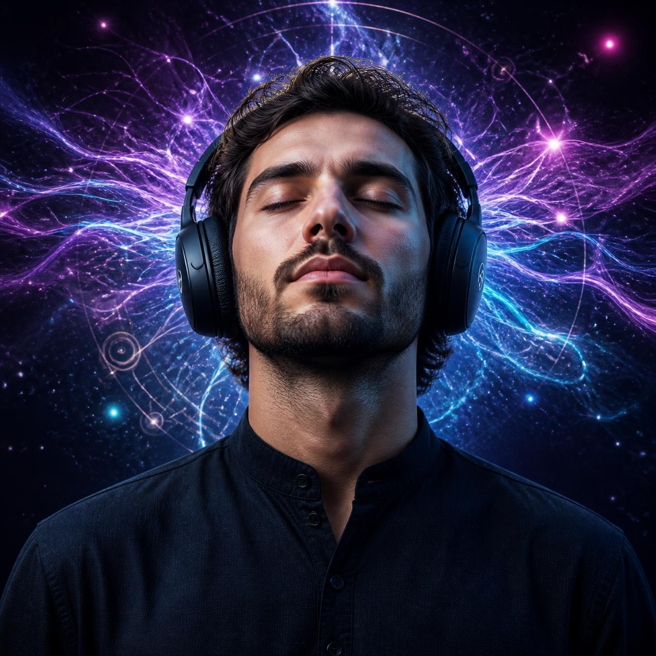 Person entrained by binaural beats through headphones